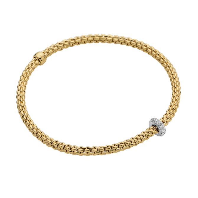 FOPE Flex'It Diamond Single Rondel Stretch Bracelet in Two Tone, 6.3"