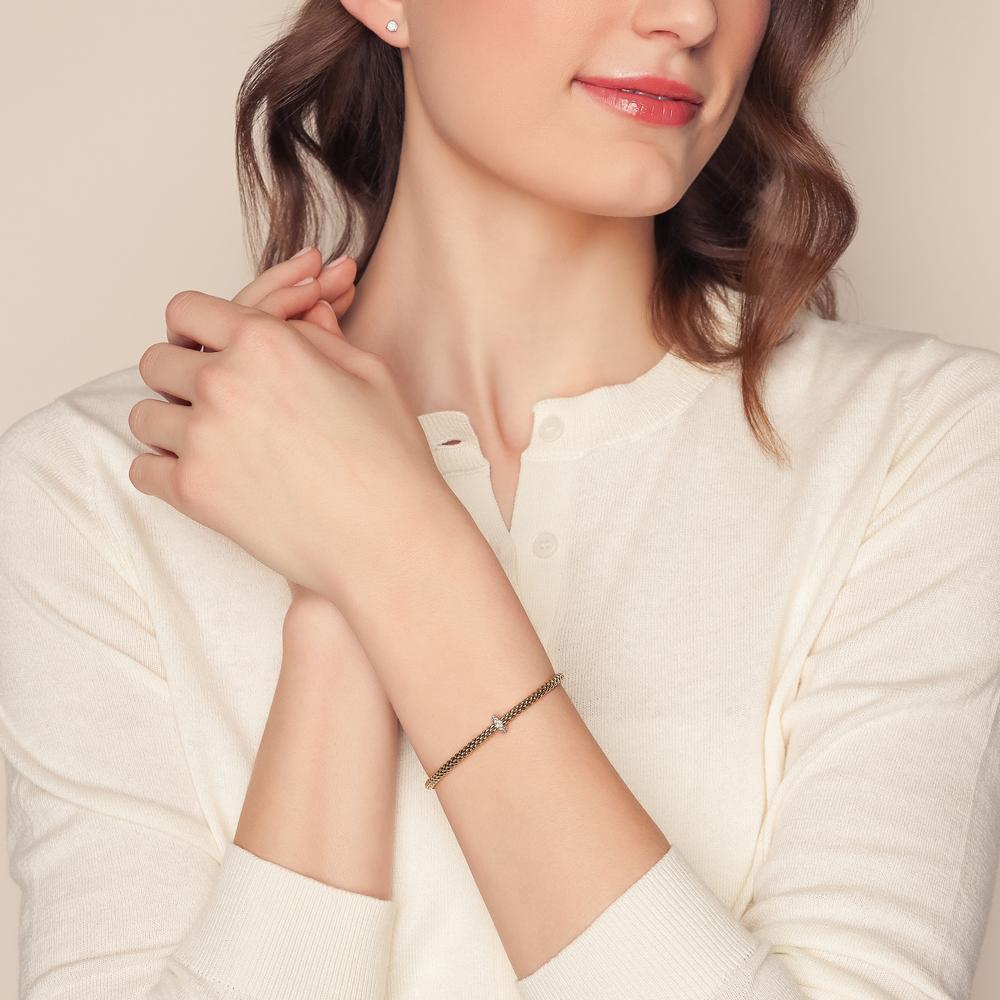 FOPE Flex'It Diamond Single Rondel Stretch Bracelet in Two Tone, 6.3