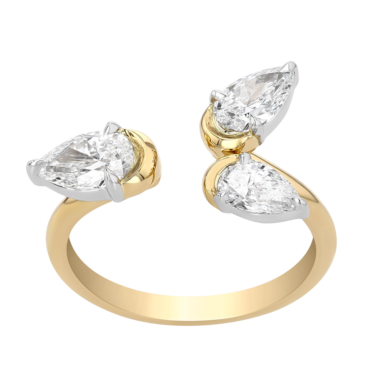 Phillips House One of One Pear Shape Diamond Trio Open Ring in Yellow Gold & Platinum, Size 6