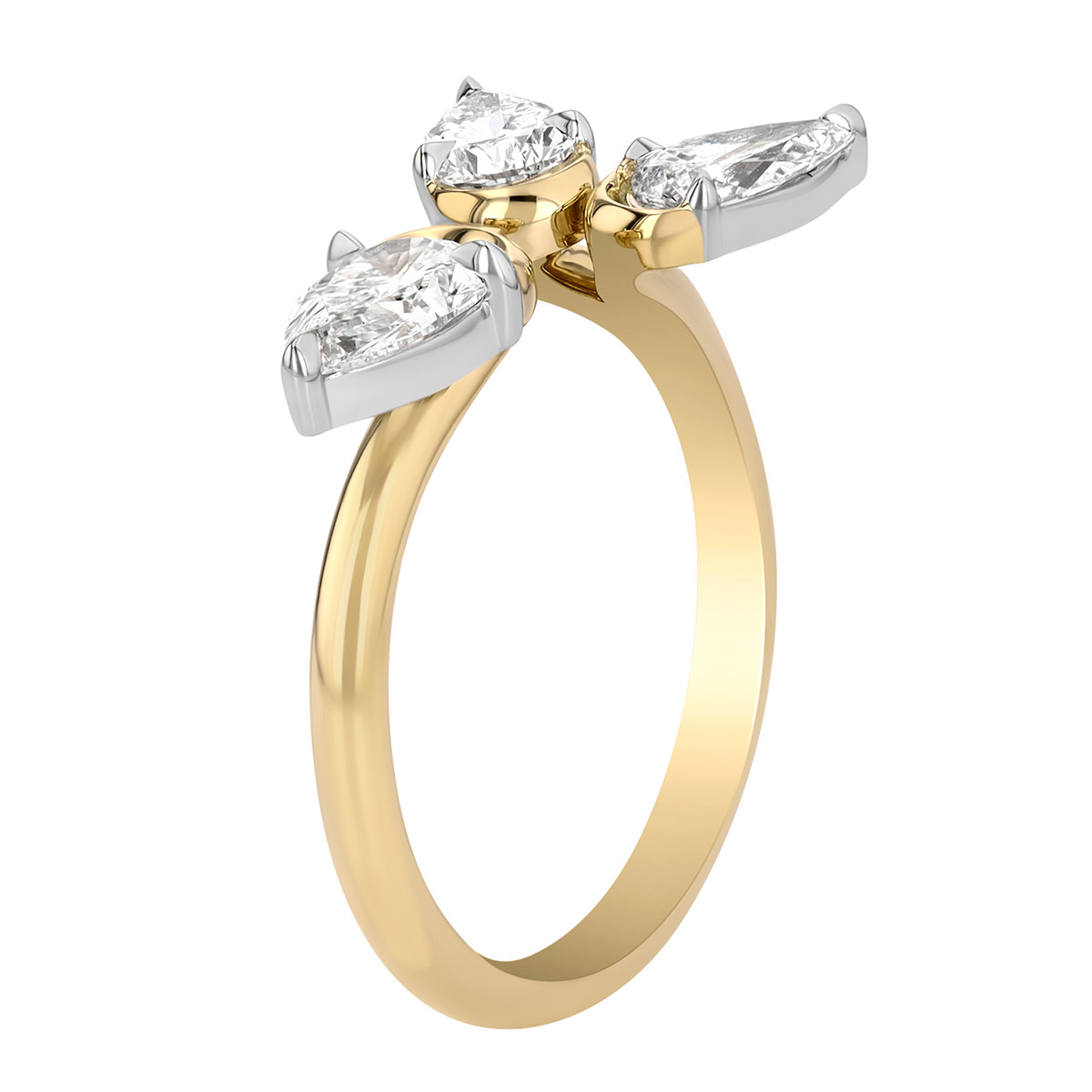 Phillips House One of One Pear Shape Diamond Trio Open Ring in Yellow Gold & Platinum, Size 6