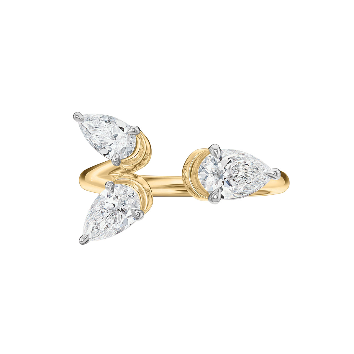 Phillips House One of One Pear Shape Diamond Trio Open Ring in Yellow Gold & Platinum, Size 6