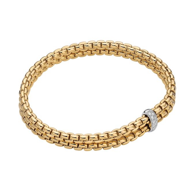 FOPE Flex'It Diamond Rondel Double Strand Stretch Bracelet in Two Tone, 6.3"