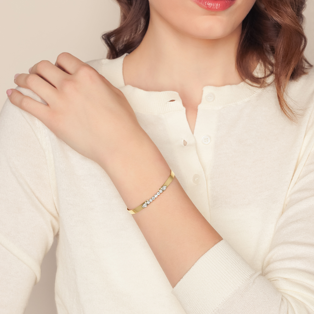 Phillips House One of One Pear & Round Diamond Bangle Bracelet in Yellow Gold, 8