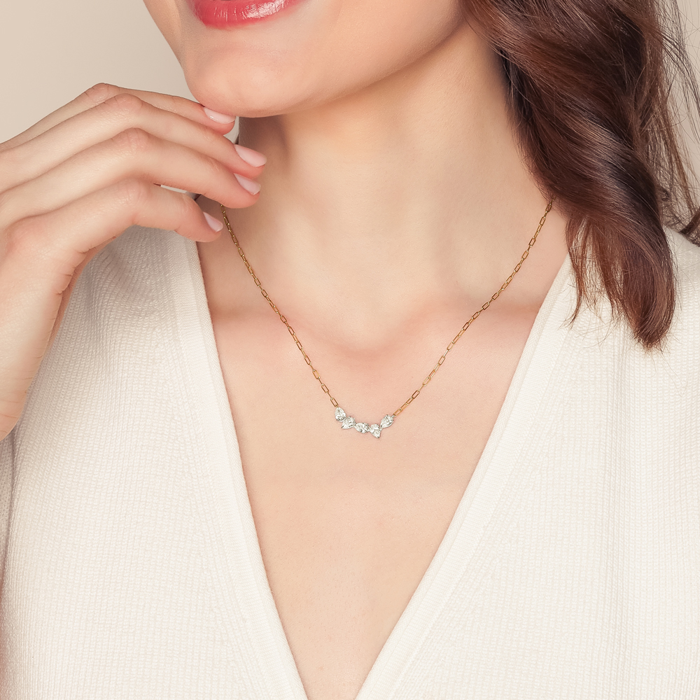 Phillips House One of One Pear Shape Diamond 5 Stone Necklace in Yellow Gold & Platinum