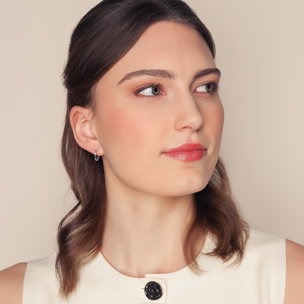 Sterling Silver and Round Diamond Hoop Earrings