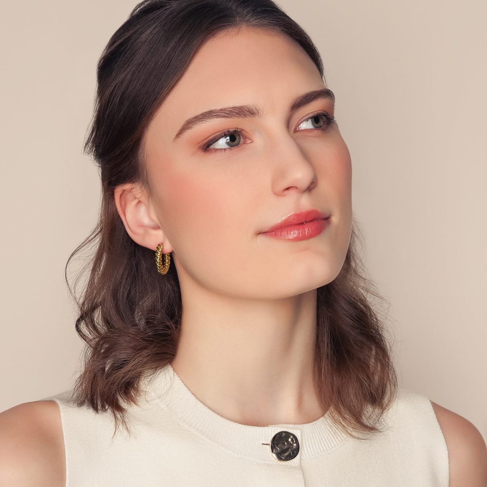 Yellow Gold Spiral Twist Hoop Earrings