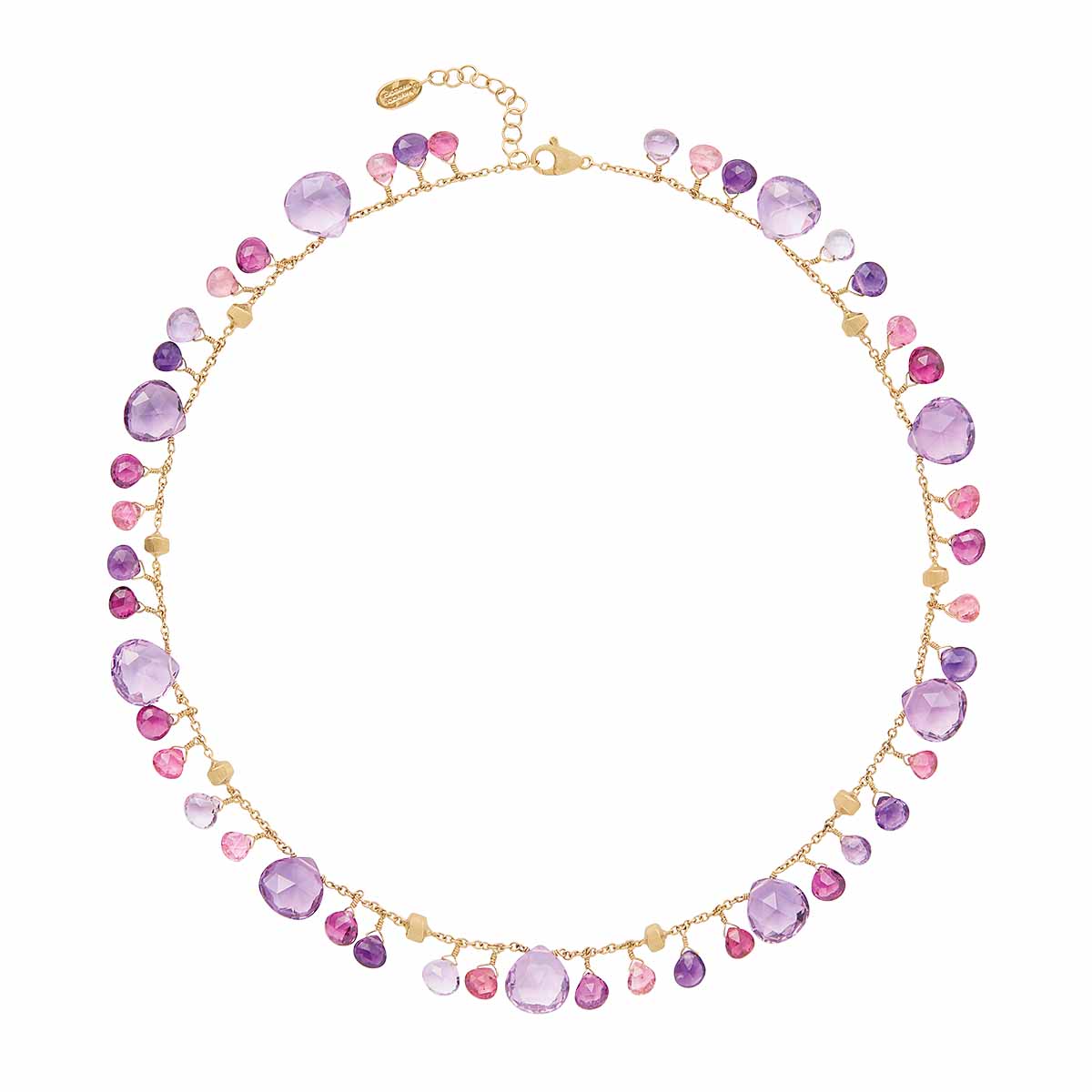 Marco Bicego Paradise Purple & Pink Mixed Gemstone Dangle Station Necklace in Yellow Gold, 16.5