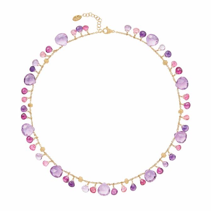 Marco Bicego Paradise Purple & Pink Mixed Gemstone Dangle Station Necklace in Yellow Gold, 16.5"