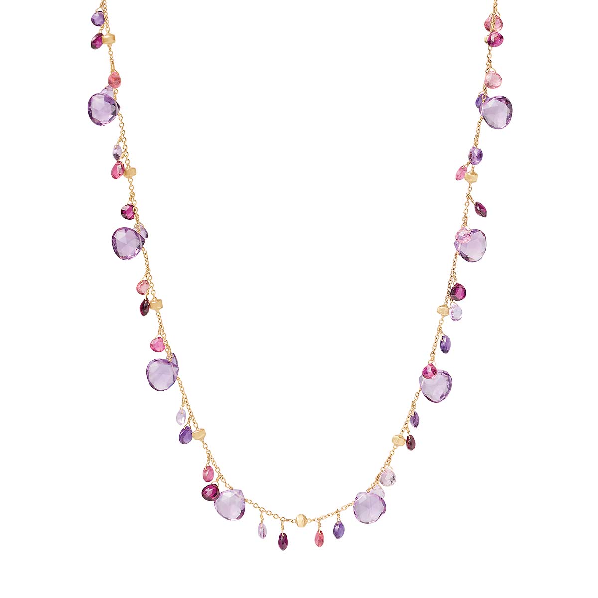 Marco Bicego Paradise Purple & Pink Mixed Gemstone Dangle Station Necklace in Yellow Gold, 16.5