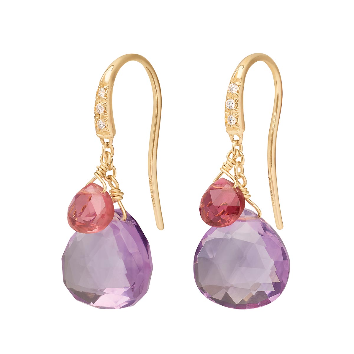 Marco Bicego Paradise Purple & Pink Mixed Gemstone Dangle Station Necklace in Yellow Gold, 16.5