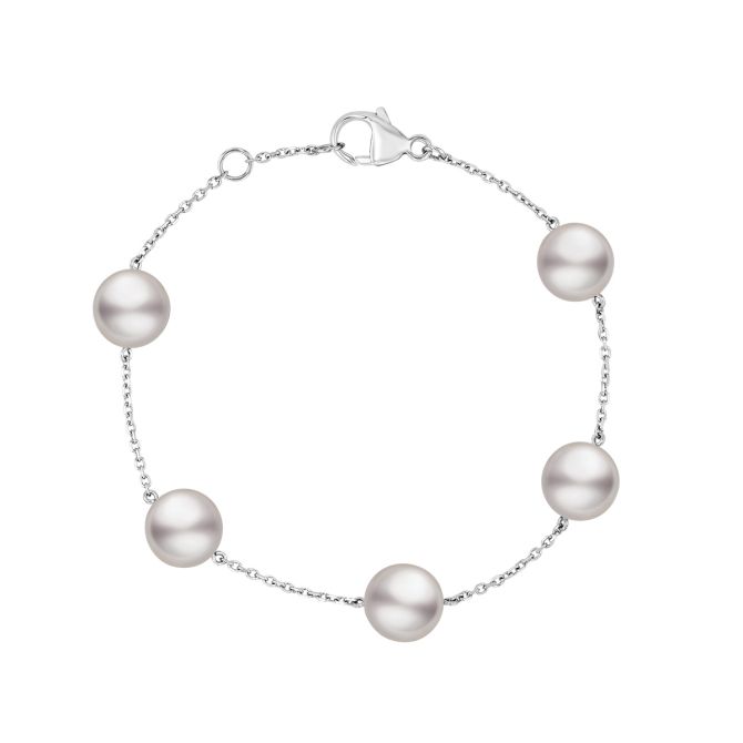 Mikimoto Akoya Cultured Pearl Station Bracelet in White Gold, 7.25"
