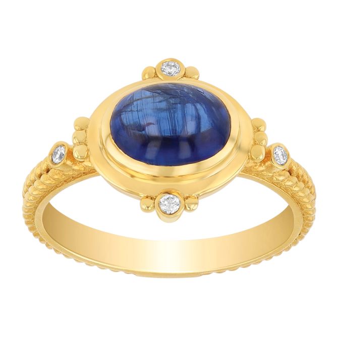 Marika Oval Cabochon Sapphire & Diamond Ring in Yellow Gold
