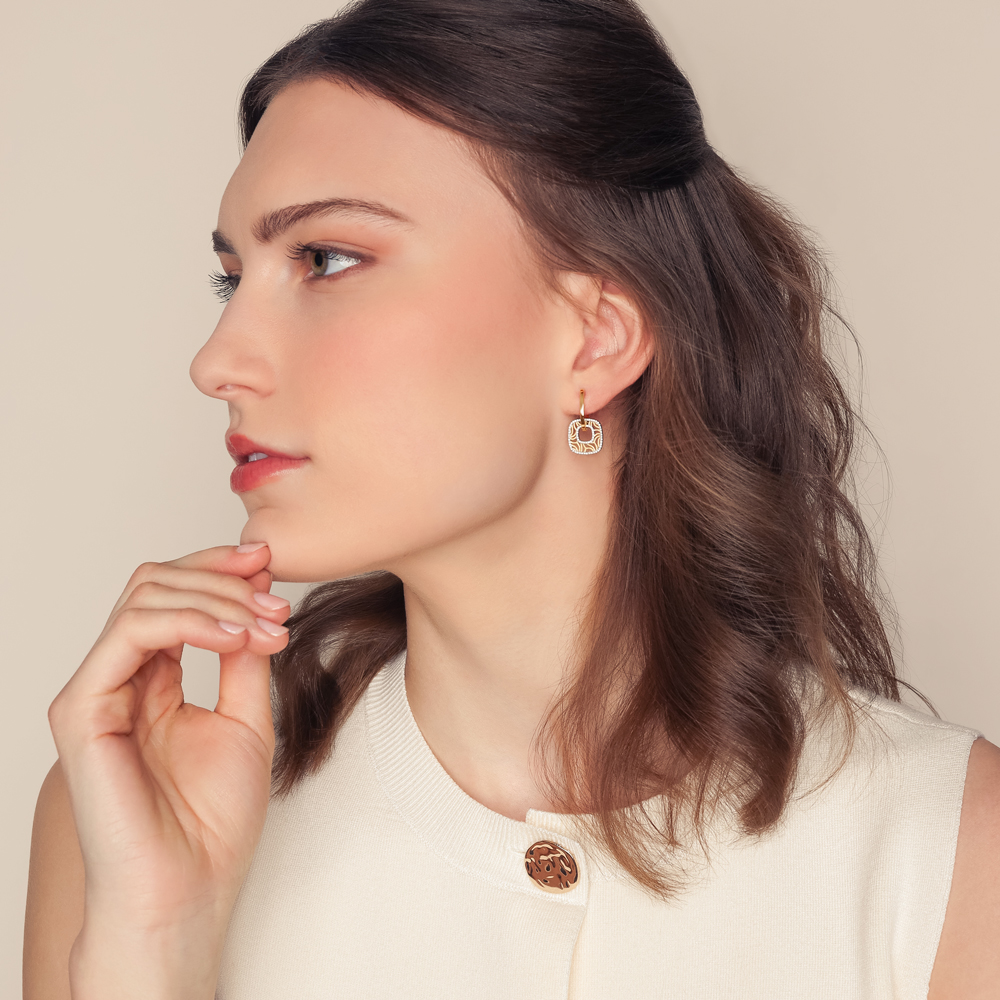 Frederic Sage Diamond Swirl Square Dangle Hoop Earrings in Yellow Gold