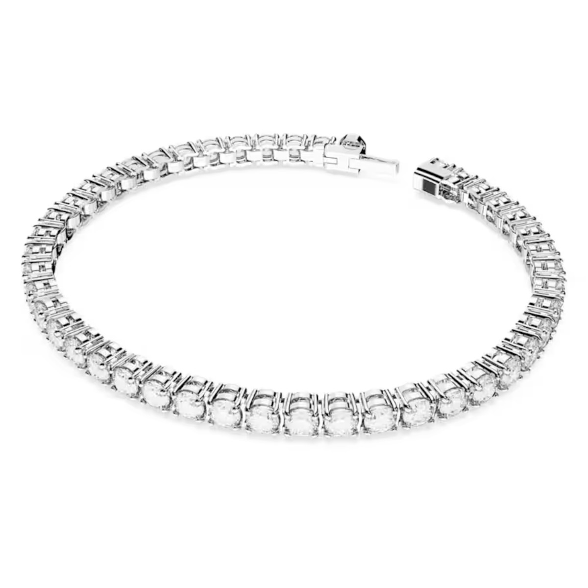 Swarovski Matrix White and Rhodium Plated Round Cut Tennis Bracelet, Medium