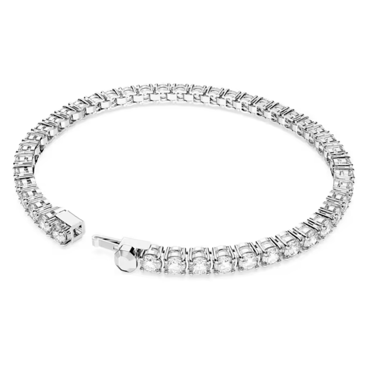 Swarovski Matrix White and Rhodium Plated Round Cut Tennis Bracelet, Medium