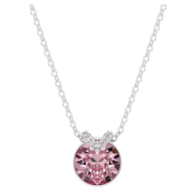 Swarovski Round Cut Bella V Pendant Necklace, Pink and Rhodium Plated