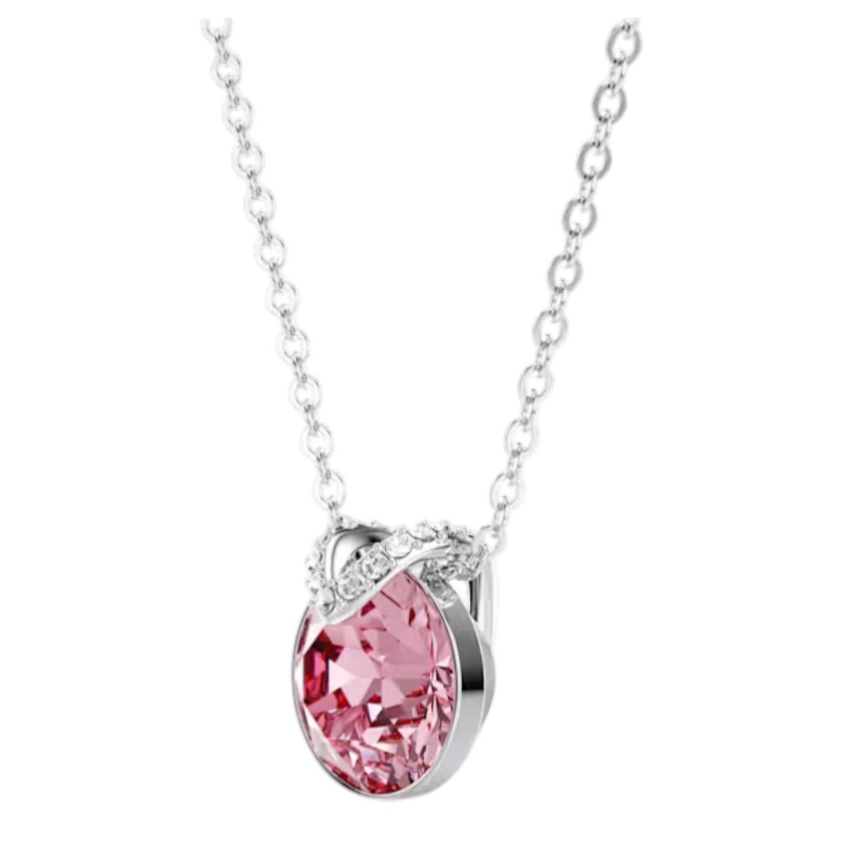 Swarovski Round Cut Bella V Pendant Necklace, Pink and Rhodium Plated