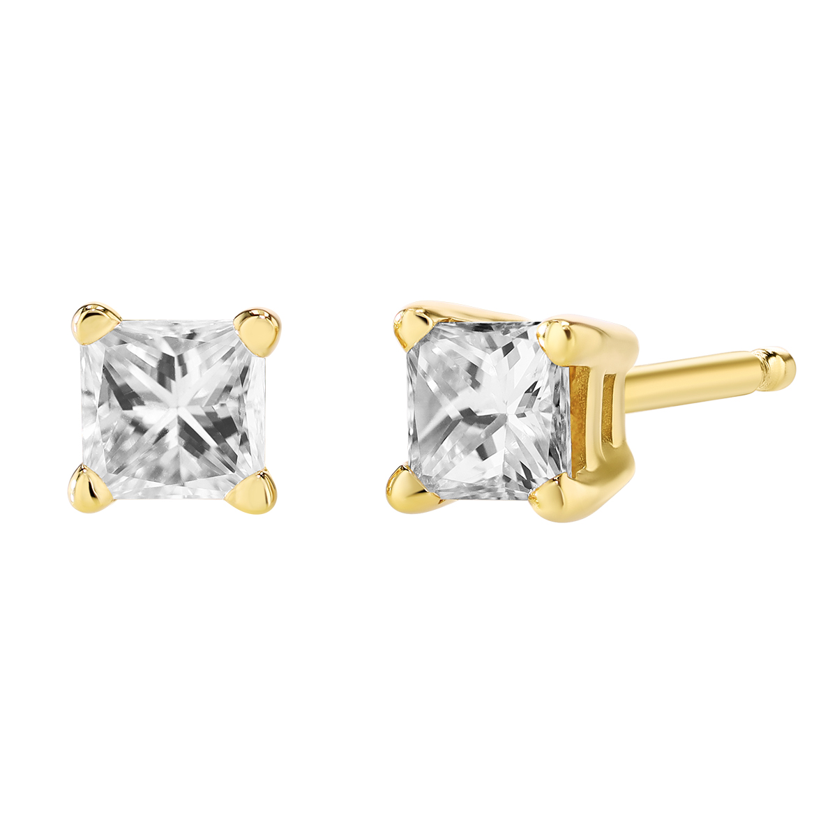 Princess Diamond Stud Earrings in Yellow Gold, 0.25 cttw