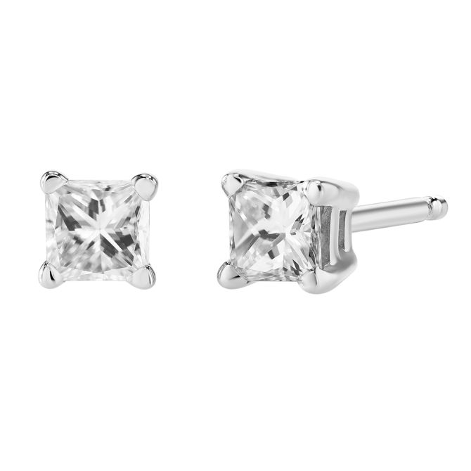 Princess Diamond Stud Earrings in White Gold, 0.25 cttw