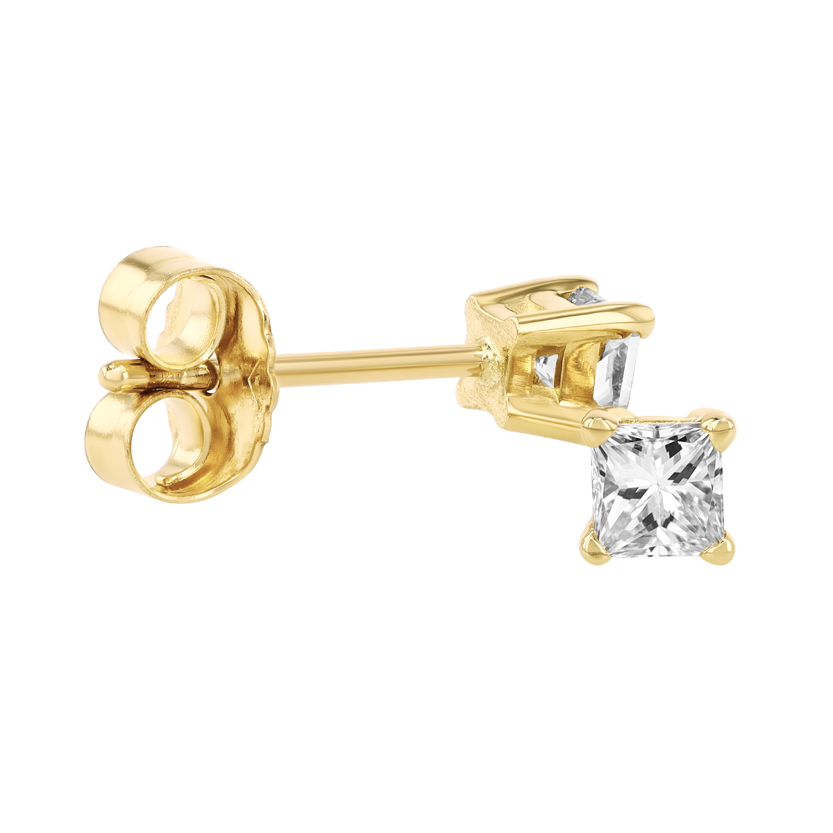 Princess Diamond Stud Earrings in Yellow Gold, 0.25 cttw