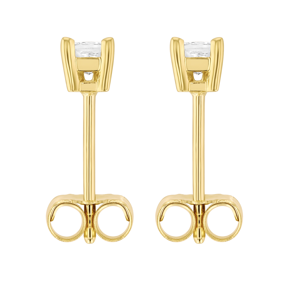 Princess Diamond Stud Earrings in Yellow Gold, 0.25 cttw