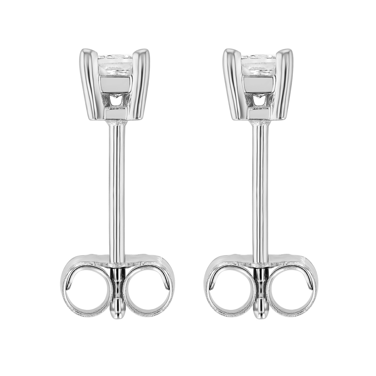 Princess Diamond Stud Earrings in White Gold, 0.25 cttw
