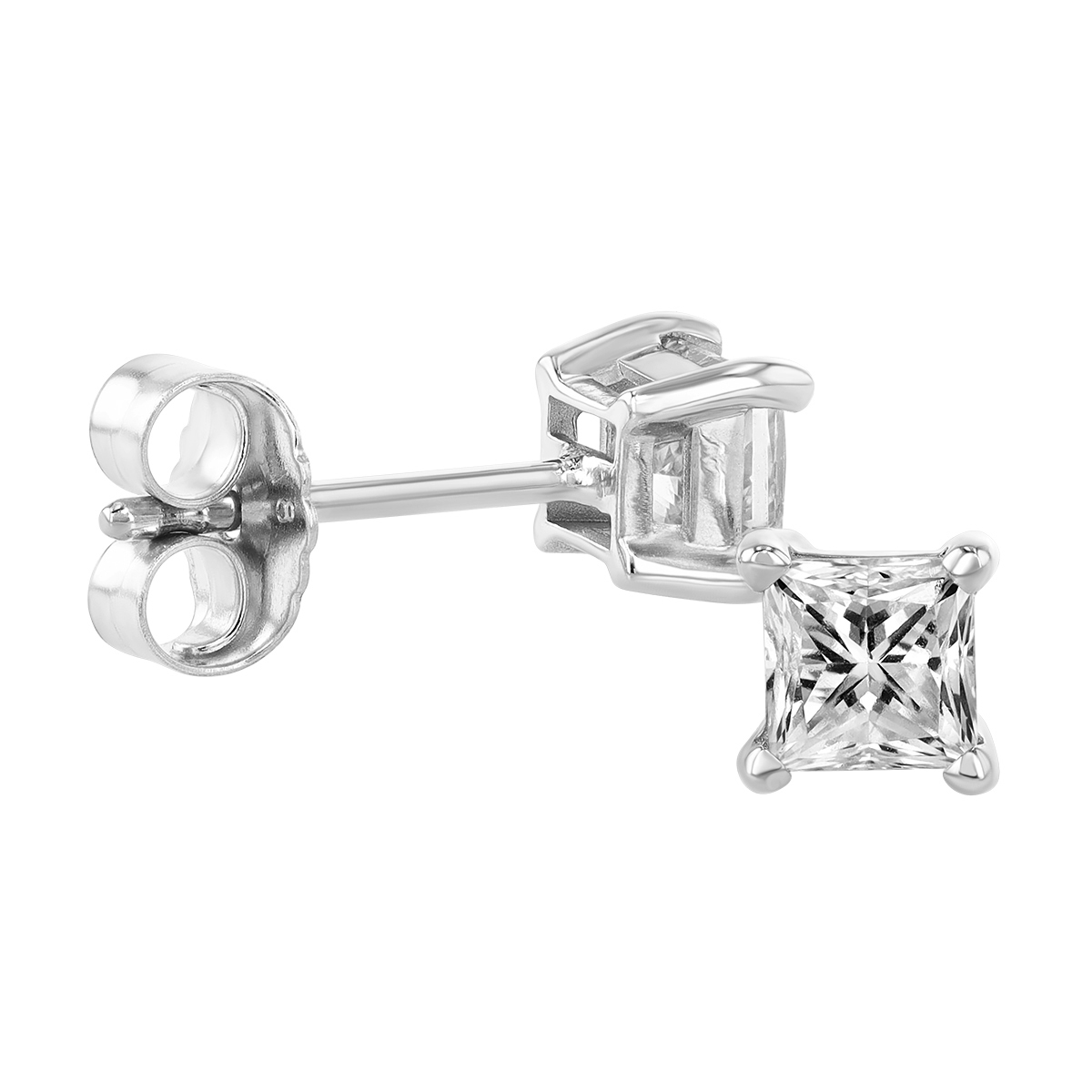 Princess Diamond Stud Earrings in White Gold, 0.50 cttw