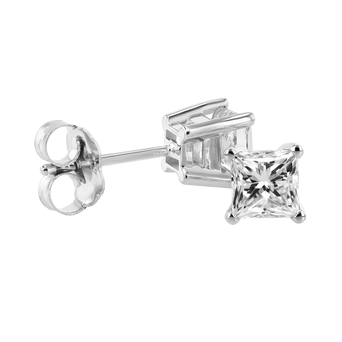 Princess Diamond Stud Earrings in White Gold, 1.00 cttw
