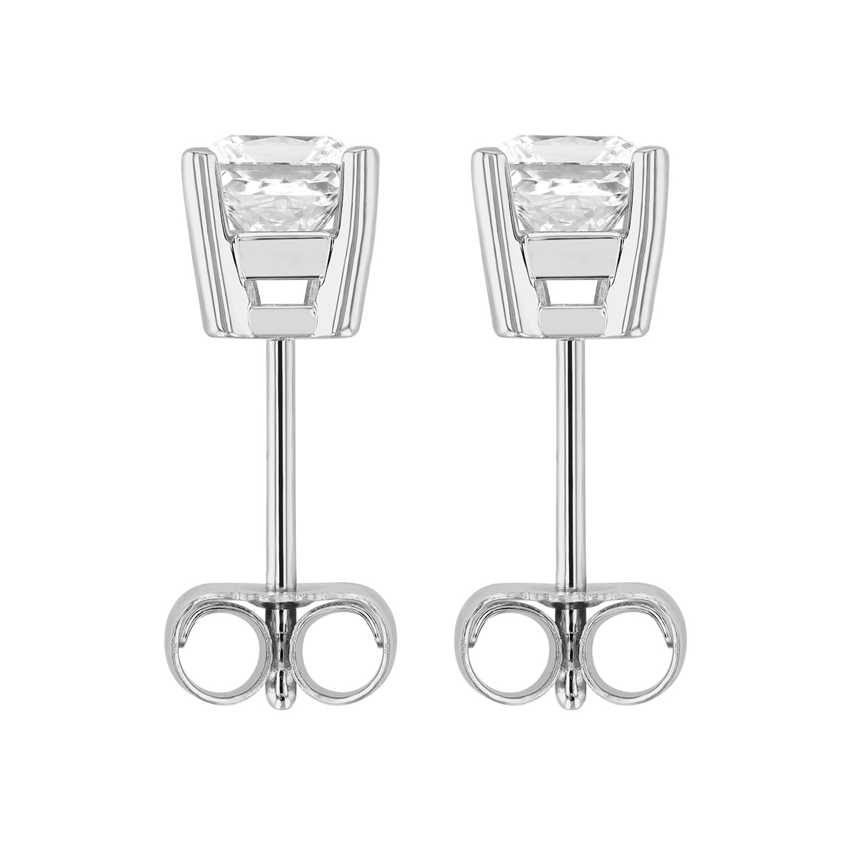 Princess Diamond Stud Earrings in White Gold, 1.00 cttw