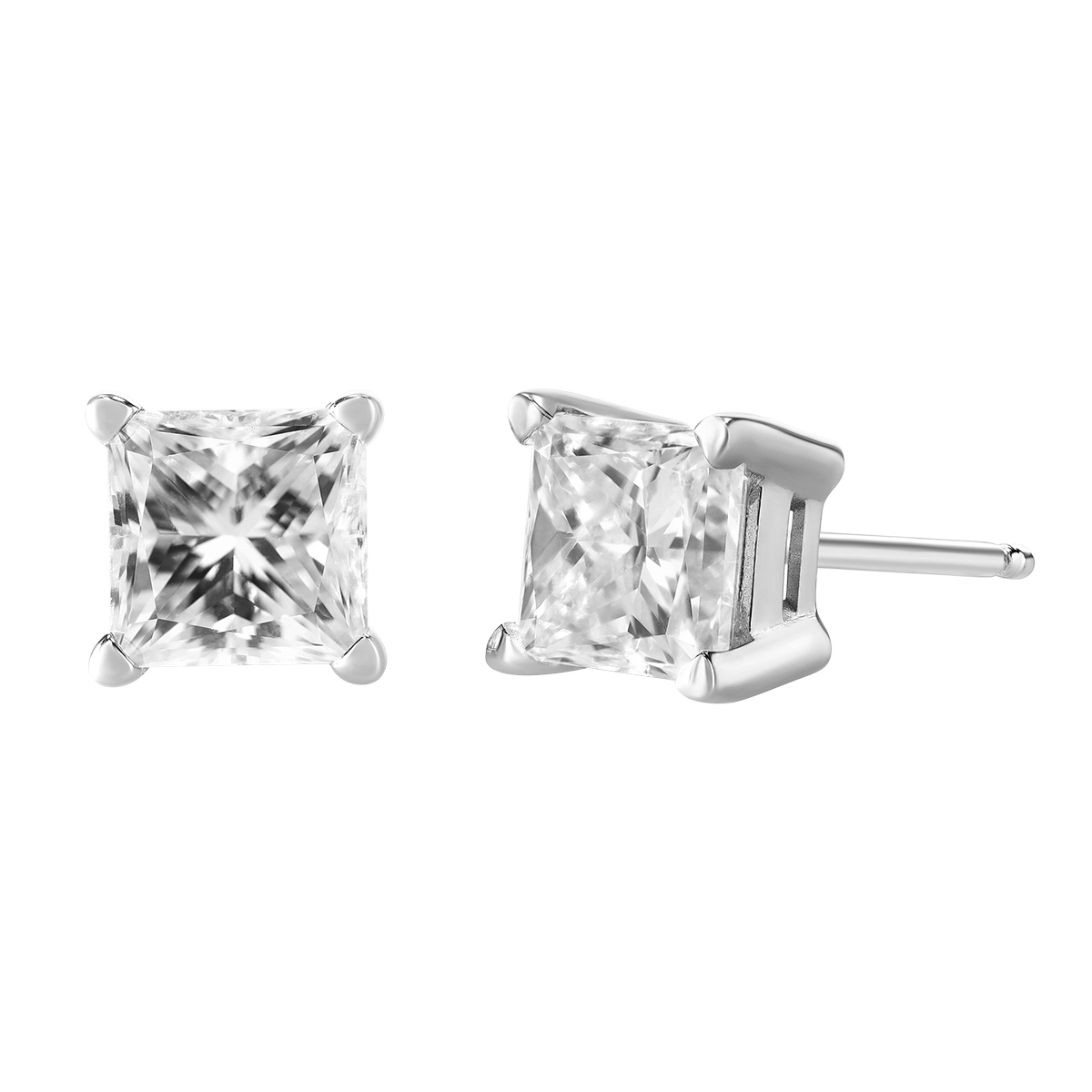 18K White Gold Princess Diamond Stud Earrings, 1.50cttw