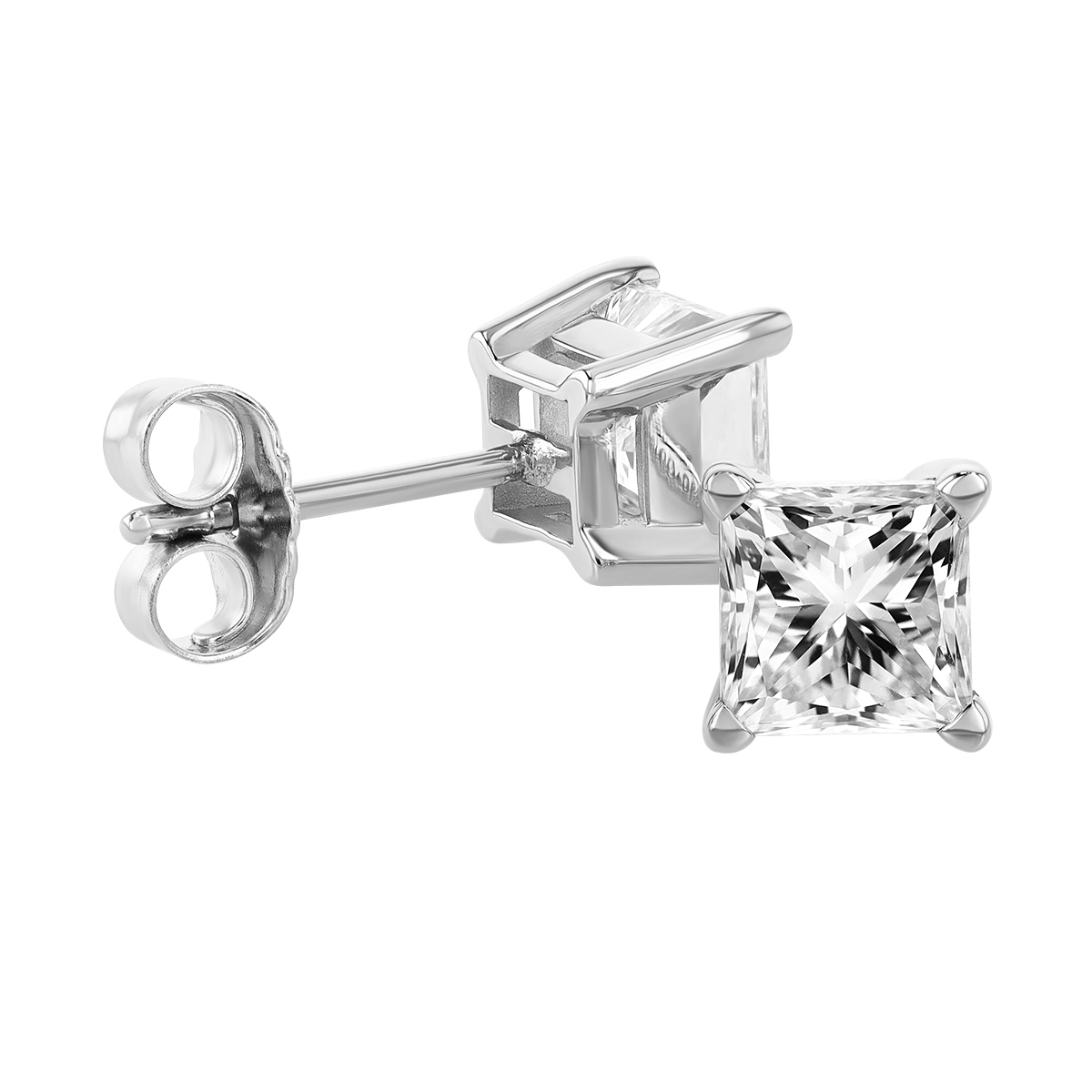 18K White Gold Princess Diamond Stud Earrings, 1.50cttw
