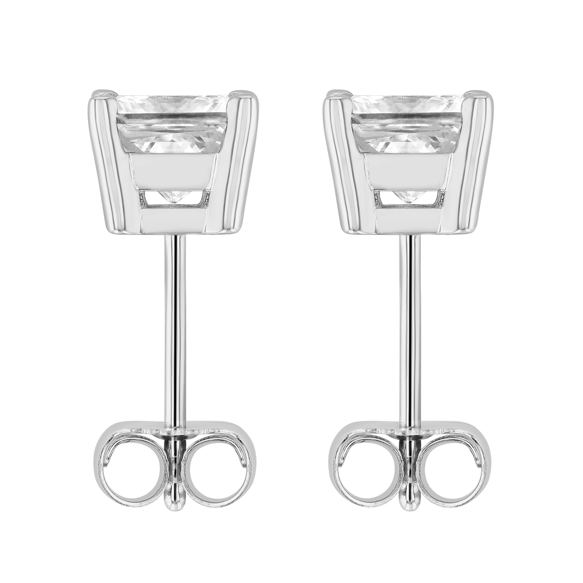 18K White Gold Princess Diamond Stud Earrings, 1.50cttw