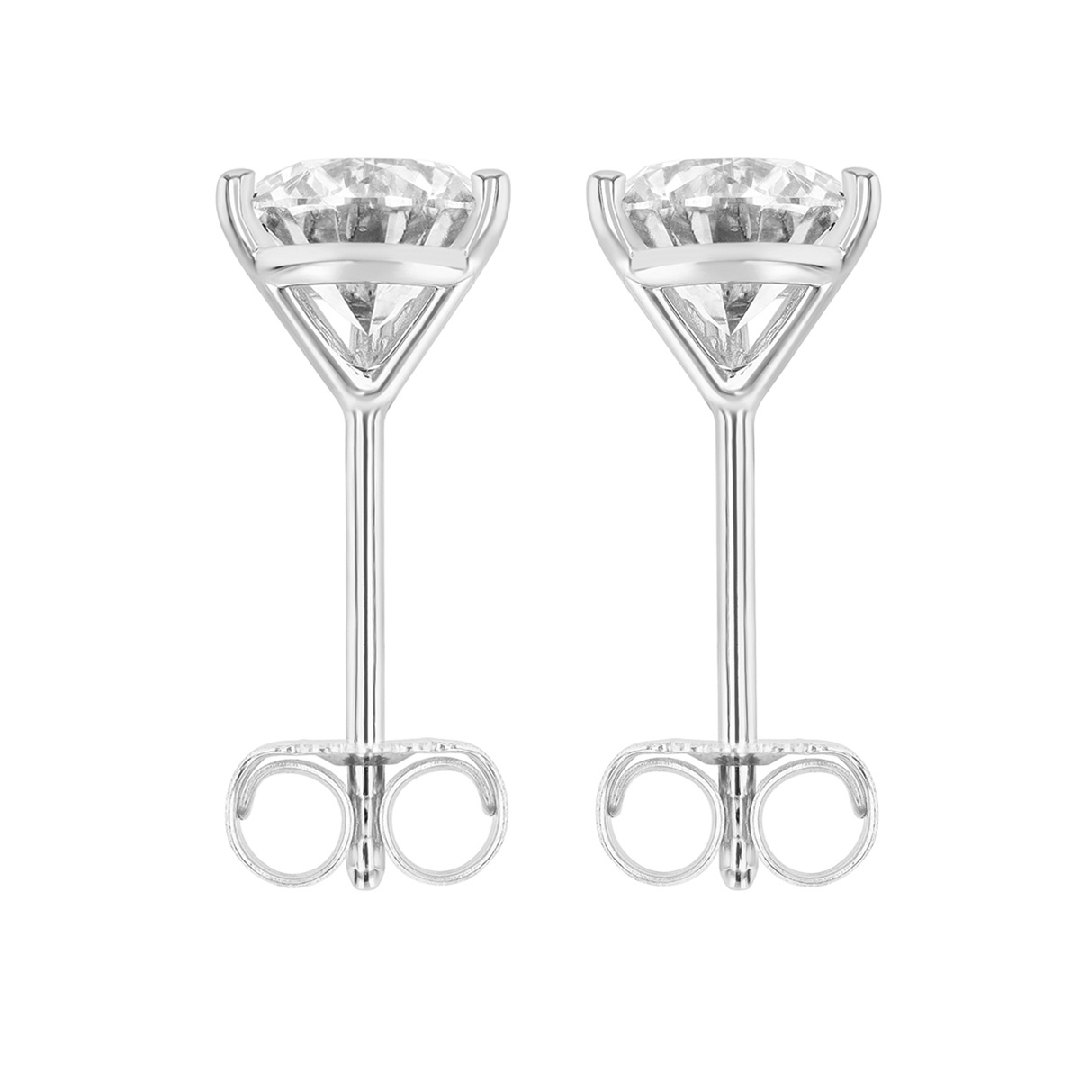 Round Diamond Stud Earrings in 18K White Gold, IJ/I1, .90 cttw