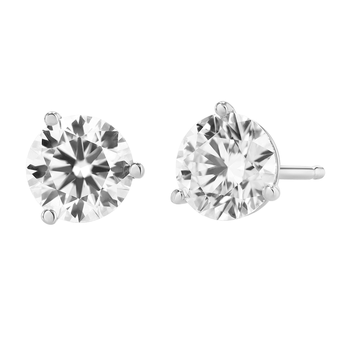 Round Diamond Stud Earrings in 18K White Gold, GH/SI, 1.65 cttw