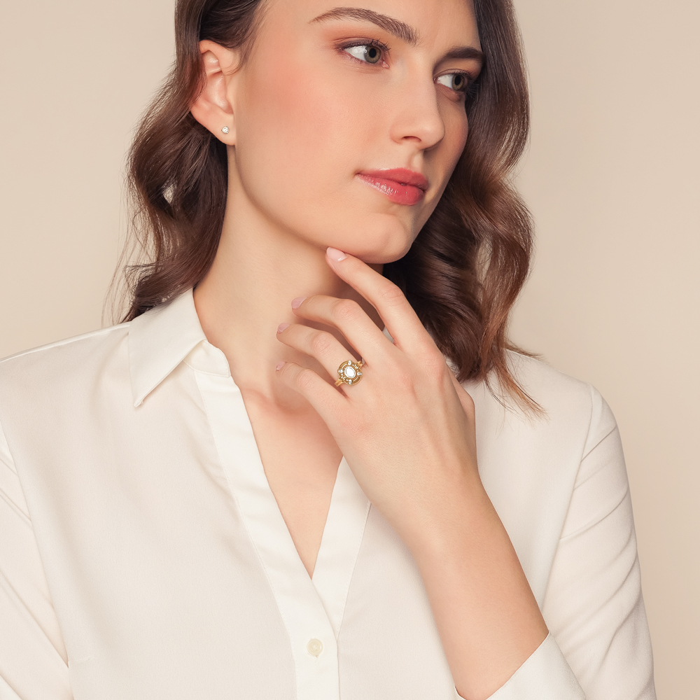 Christopher Designs Cushion & Asscher Cut Diamond Geometric Ring in Yellow Gold