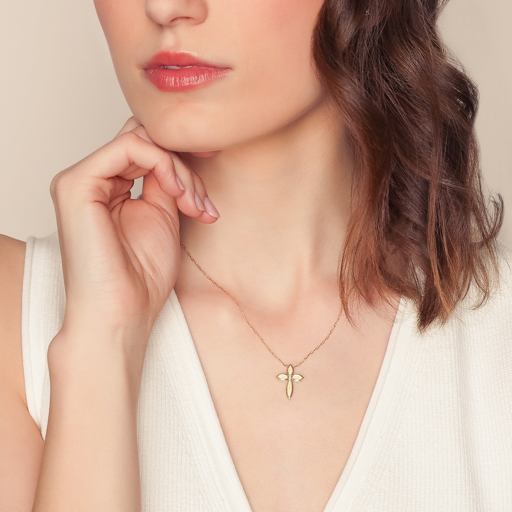 Frederic Sage Yellow Gold Cross Pendant with Diamond Accent, 18