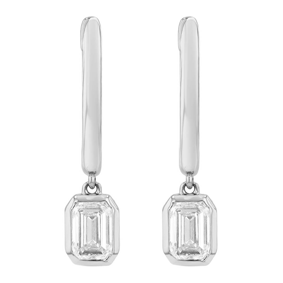 Borsheims Signature Collection Lab-Grown Emerald Cut Diamond Bezel Drop Hoop Earrings in White Gold