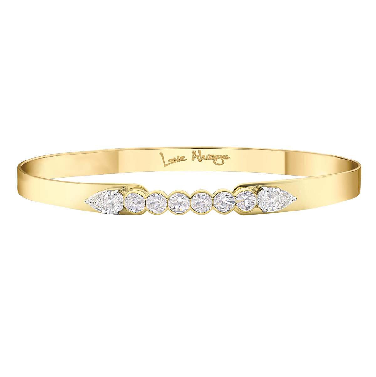 Phillips House One of One Pear & Round Diamond Bangle Bracelet in Yellow Gold, 8