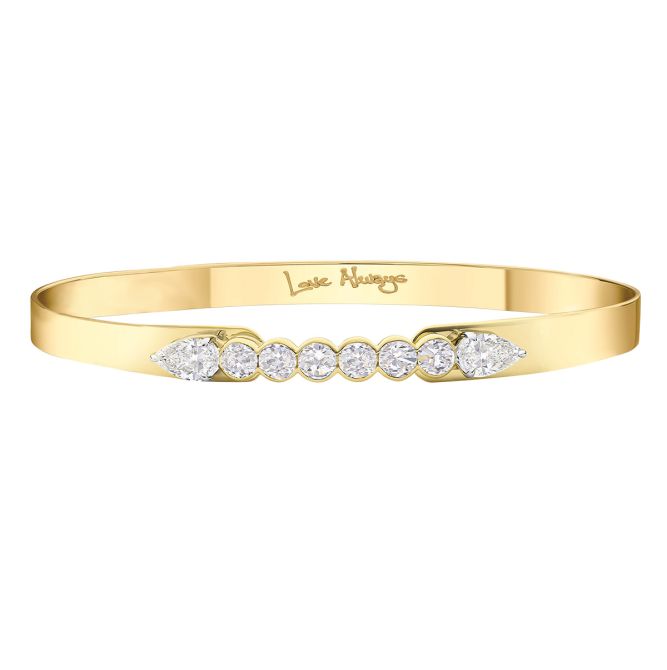 Phillips House One of One Pear & Round Diamond Bangle Bracelet in Yellow Gold, 8"