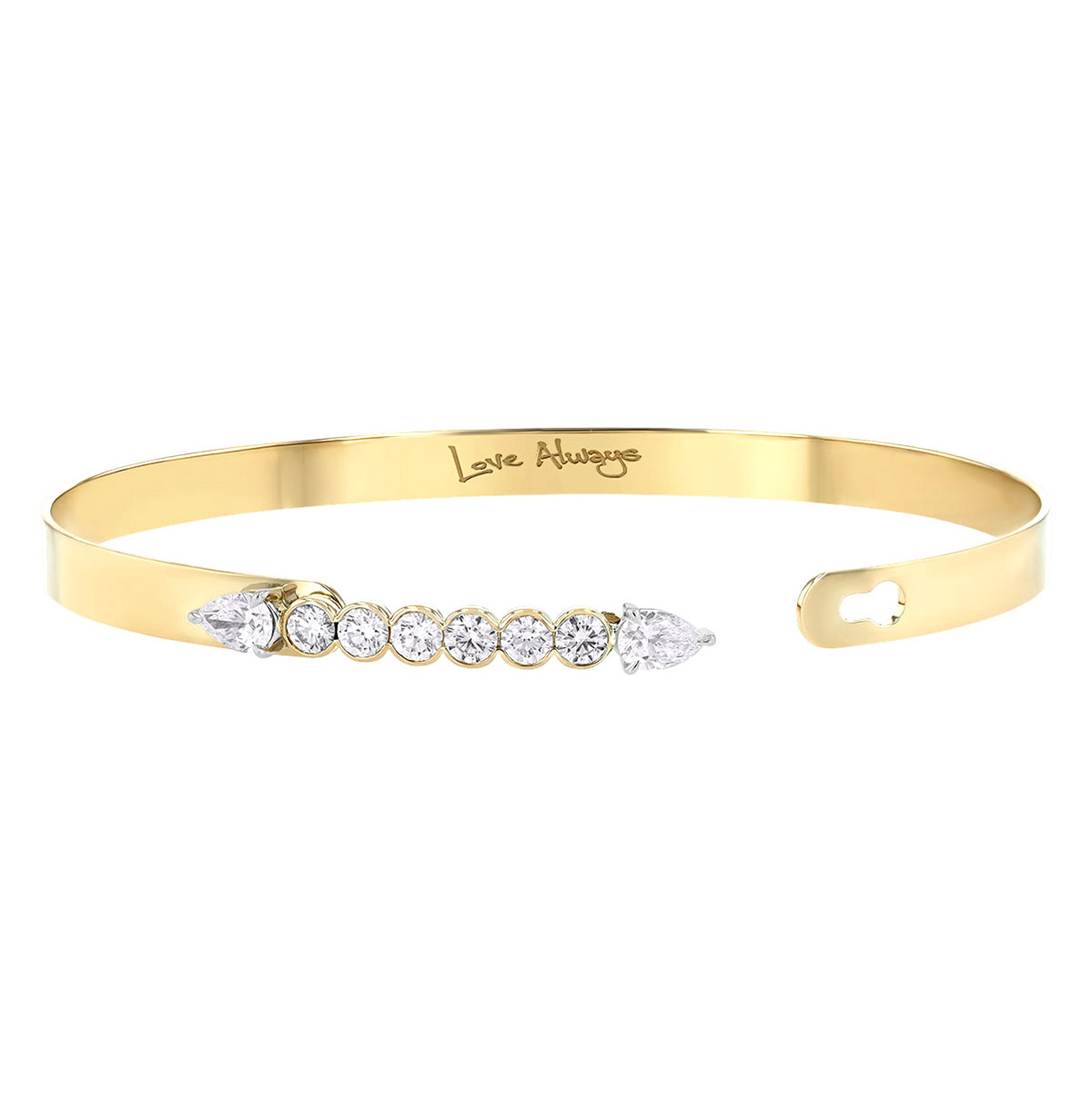 Phillips House One of One Pear & Round Diamond Bangle Bracelet in Yellow Gold, 8