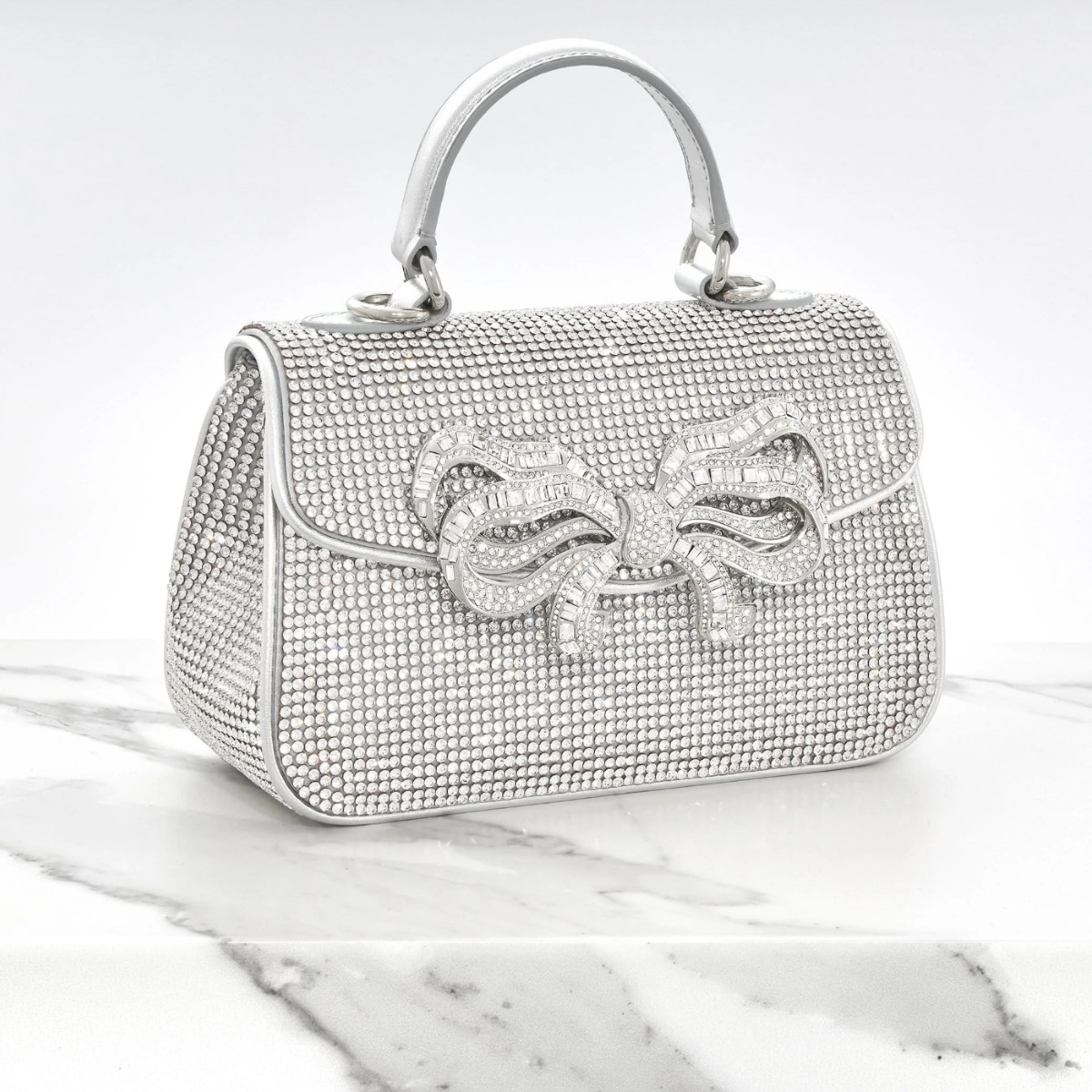 Judith Leiber Crystal Bow Top Handle Bag, Silver