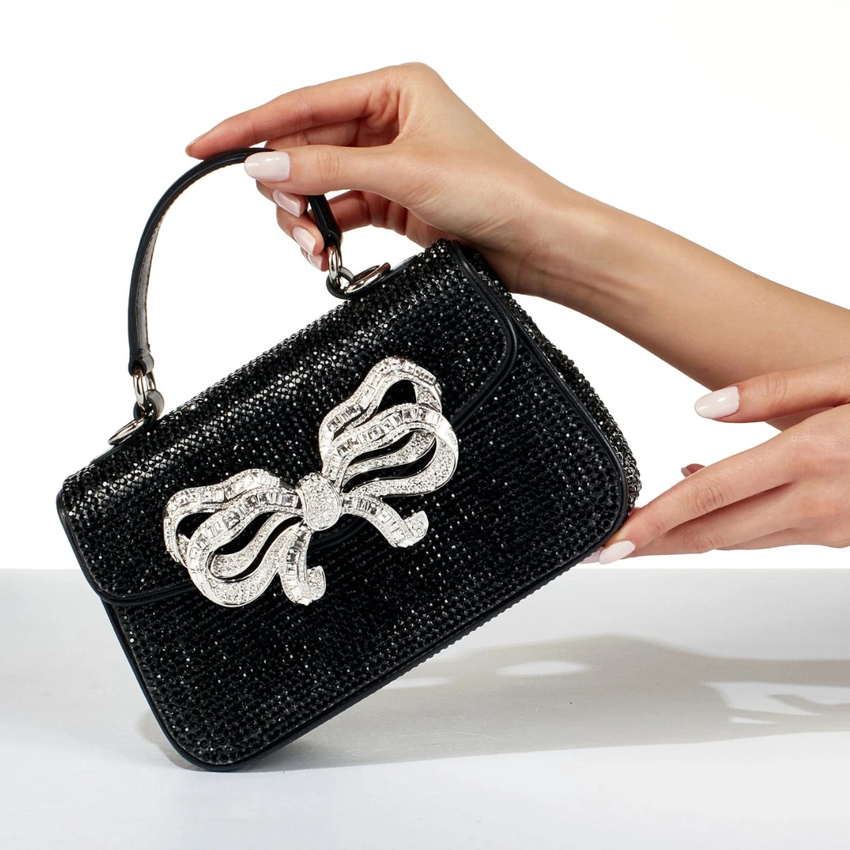 Judith Lieber Crystal Bow Top Handle Bag, Black