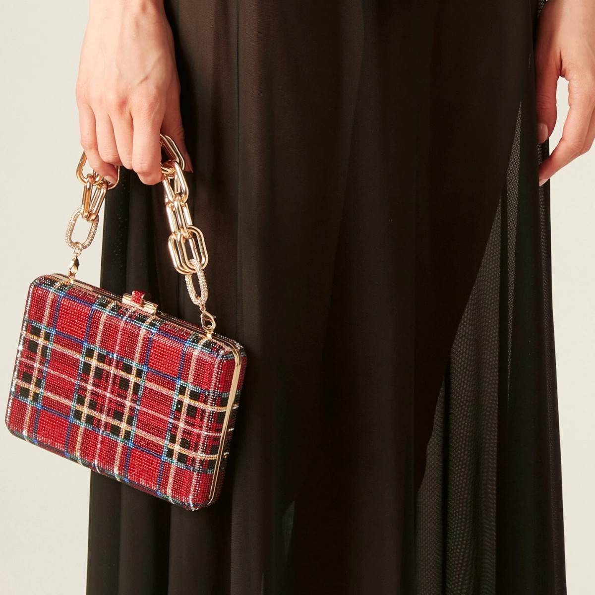 Judith Leiber Slim Slide Clutch, Royal Stewart