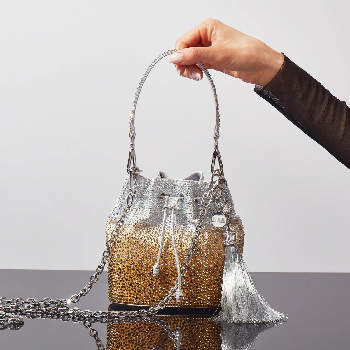 Judith Leiber Piper Caviar Bucket Bag, Golden Gradient
