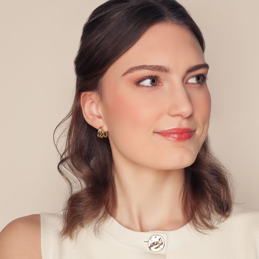 Yellow Gold Triple Hoop Small Huggie Earrings