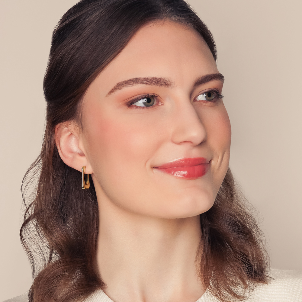 Yellow Gold Wavy Puffed Square Hoop Earrings