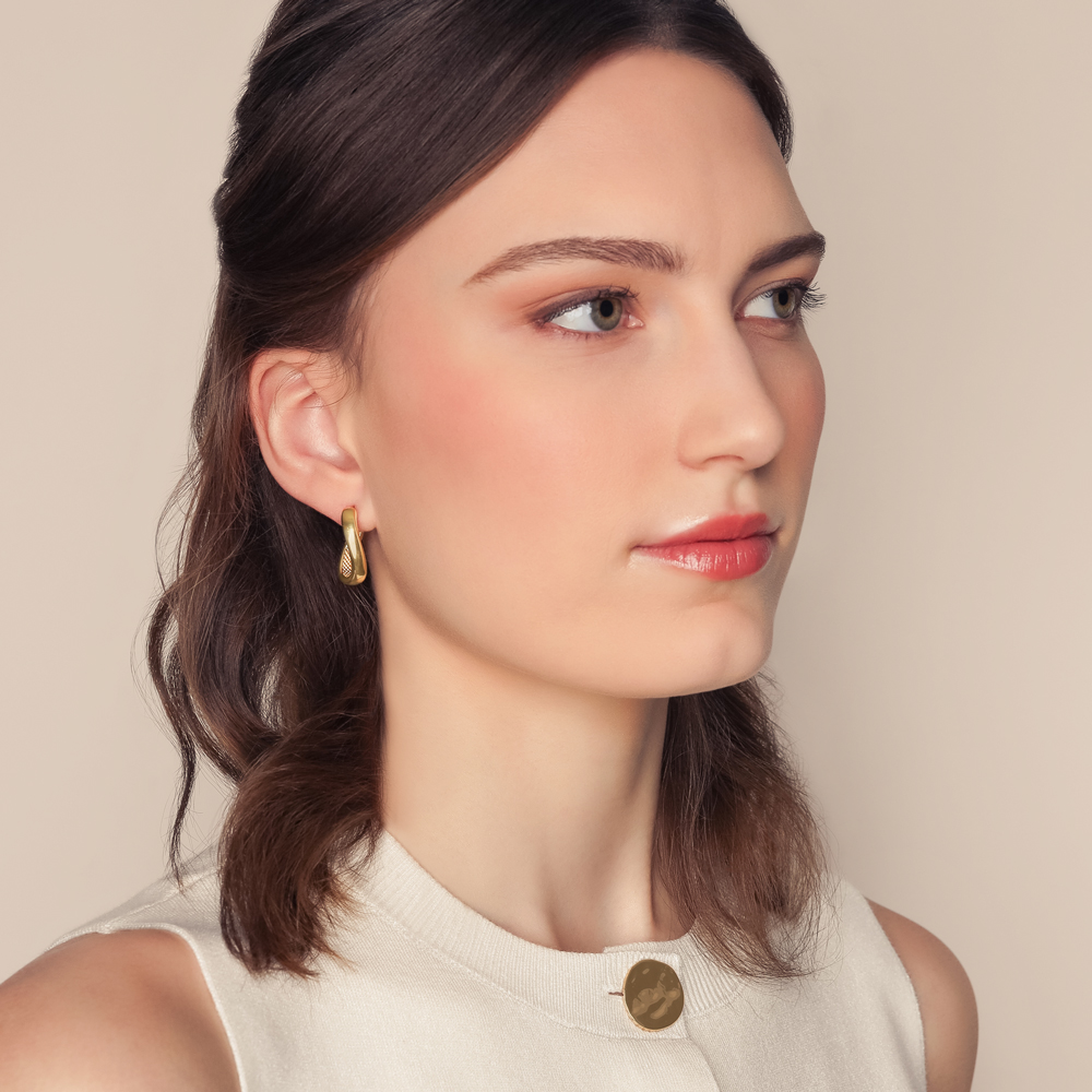 Yellow Gold Twisted Offset Hoop Earrings, 25 mm