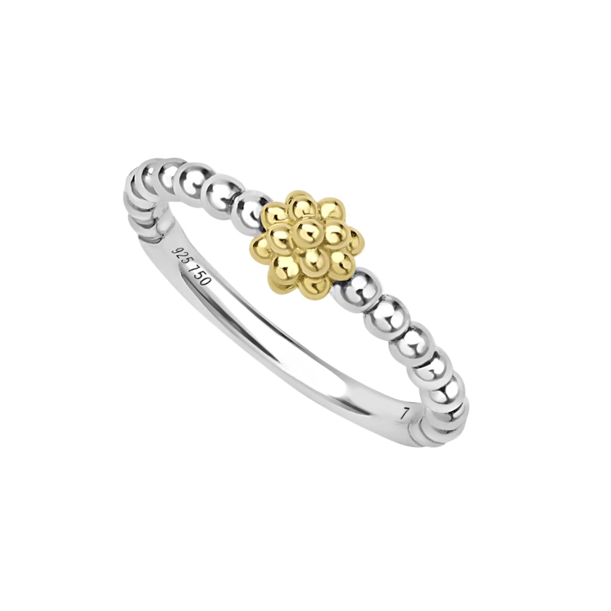 LAGOS Caviar Icon Yellow Gold & Sterling Silver Beaded Floral Stacking Ring