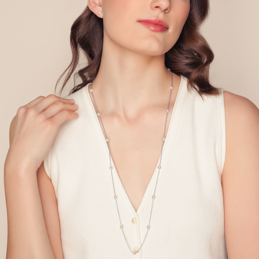 Mikimoto Akoya Cultured Pearl Station Necklace in White Gold, 32