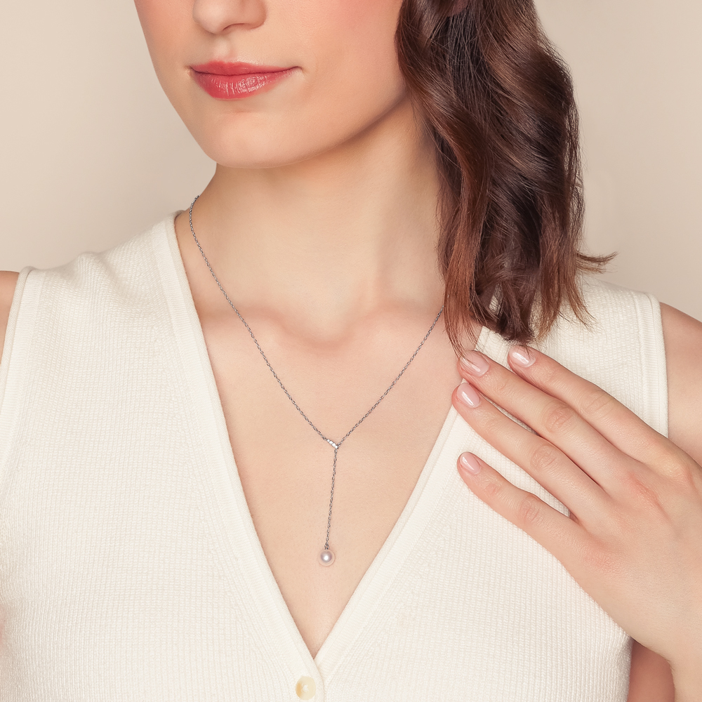Mikimoto Akoya Cultured Pearl & Diamond Lariat Necklace in White Gold, 20